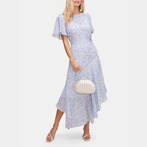 NWT ASTR The Label Flutter Sleeve Asymmetrical Floral Midi Dress